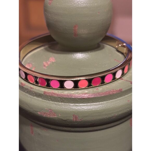 Vera Bradley Thin Bangle Gold Tone Enamel Dots Bracelet Pink Orange White Colors - Picture 1 of 7